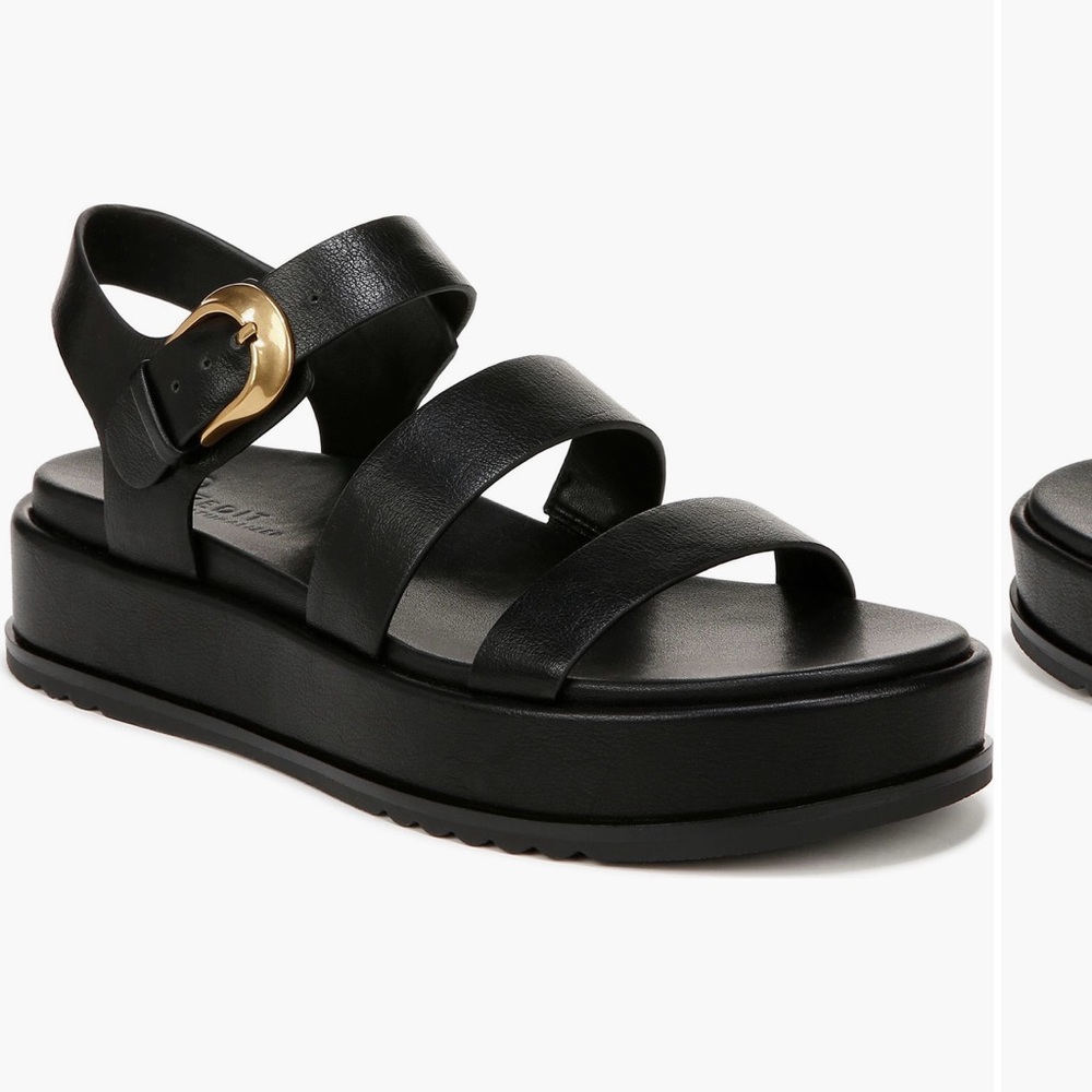 27 EDIT Black Platform Sandals with Gold Buckle